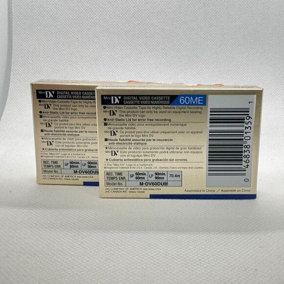 2 pack JVC DVC 60 LP Mode 90, Mini DV DVM60ME Sealed Discontinued new unopened - Picture 2 of 2